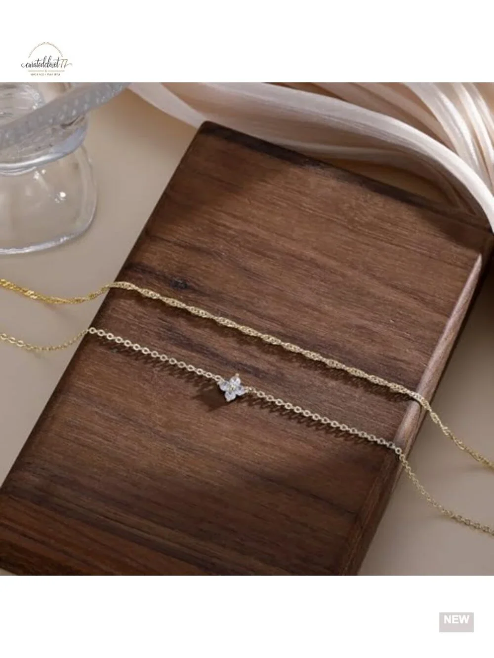 Gold Plated Layered Dainty Pendant Necklace Set with Cubic Zirconia